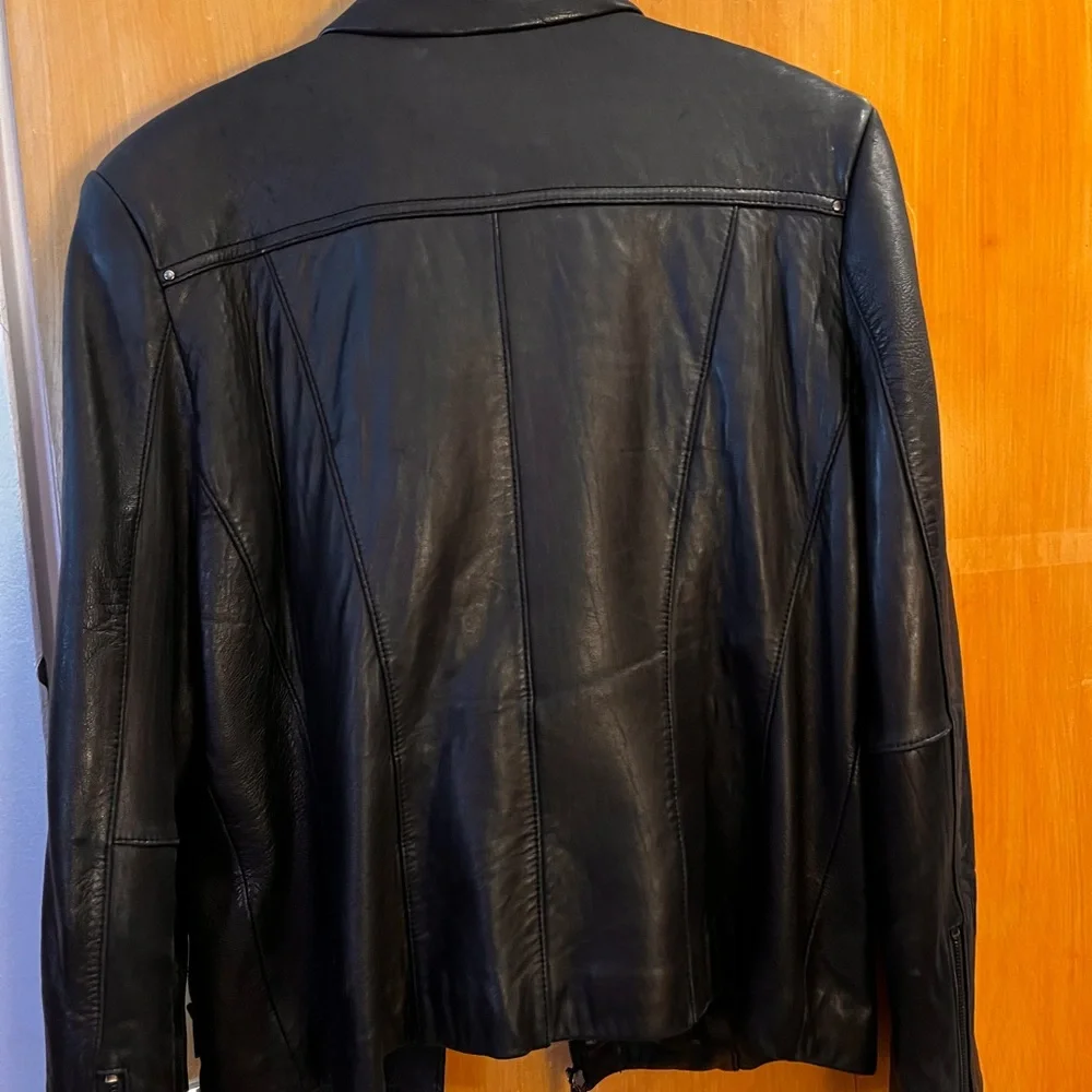 Vintage Butter Jones New York Women’s 100% Black Leather Lined Moto Jacket Large - Picture 9 of 16